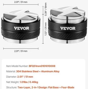 VEVOR 51mm Coffee Distributor 2-in-1 Adjustable Espresso Distributor for Home