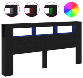 vidaXL Κεφαλάρι Αποθήκευσης με LED Φώτα Μαύρο Δρυς 200x18,5x103,5 εκ