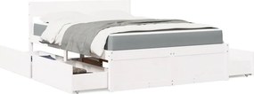 vidaXL Κρεβάτι με Συρτάρια+Στρώμα Λευκό 120x200 εκ. Μασίφ Ξύλο Πεύκου