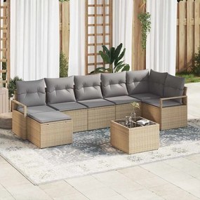 vidaXL Σετ Καναπέ Κήπου 8 pcs Μπεζ Πολυ ράταν