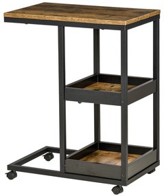 HOMCOM Τραπεζάκι σαλονιού με ροδάκια για καναπέ ή κρεβάτι, βιομηχανικό στυλ, ατσάλι και ξύλο, καφέ και μαύρο