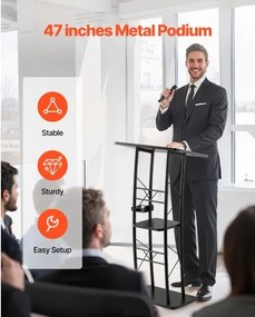 VEVOR Podium Stand 47 in Curved Metal Lectern Storage Shelf Classroom Wedding