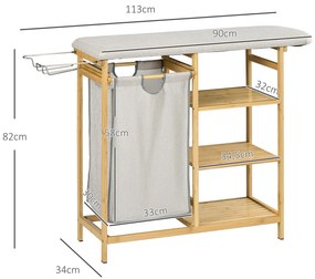 HOMCOM Συλλέκτης Ρούχων, Πολυλειτουργικός, Σιδερώστρα &amp; Υφασμάτινος Σάκος 57L, Μπαμπού Σκελετός, 113x34x82cm, Φυσικό/Γκρι