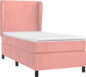vidaXL Κρεβάτι Boxspring με Στρώμα Ροζ 100x200 εκ. Βελούδινο