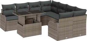 vidaXL Σετ Καναπέ Κήπου με μαξιλάρι 9 pcs Γκρι Πολυ ράταν