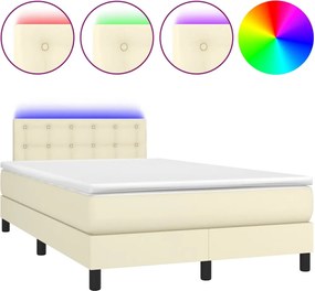 vidaXL Κρεβάτι Boxspring με Στρώμα &amp; LED Κρεμ 120x200 εκ. Συνθ. Δέρμα