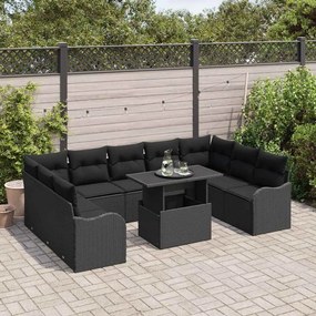 vidaXL Σετ Καναπέ Κήπου με μαξιλάρι 10 pcs Μαύρο Πολυ ράταν
