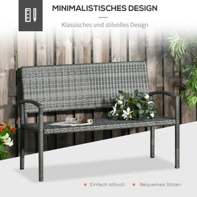 Outsunny Πάγκος Κήπου, σε εμφάνιση Rattan, με ατσάλινο πλαίσιο, για 2 άτομα, Καφέ, 122 x 60 x 87cm