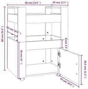 Τρόλεϊ Κουζίνας Μαύρο 60 x 45 x 80 εκ. από Επεξεργασμένο Ξύλο - Μαύρο