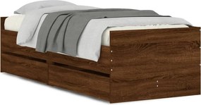 vidaXL Πλαίσιο Κρεβατιού Με Συρτάρια Καφέ Δρυς 75x190 εκ Small Single