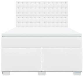vidaXL Κρεβάτι Boxspring με Στρώμα Λευκό 160x200εκ.από Συνθετικό Δέρμα