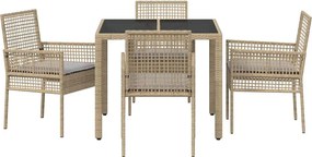 vidaXL Σέτ φαγητού για κήπο 5 pcs Μπεζ συνθετικό ρατάν