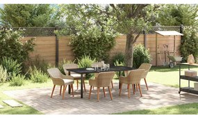 vidaXL Σέτ φαγητού για κήπο με μαξιλάρι 7 pcs Μπεζ συνθετικό ρατάν