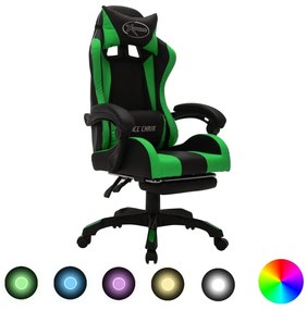 Καρέκλα Racing με Φωτισμό RGB LED Πράσινο/Μαύρο Συνθετικό Δέρμα - Πράσινο