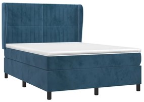 Κρεβάτι Boxspring με Στρώμα Σκούρο Μπλε 140x200 εκ. Βελούδινο - Μπλε