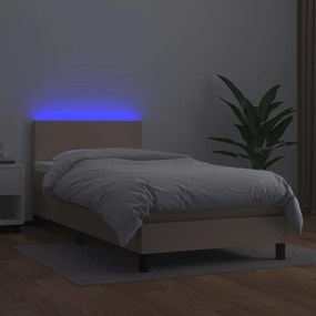 vidaXL Κρεβάτι Boxspring Στρώμα&amp;LED Καπουτσίνο 90x200 εκ. Συνθ. Δέρμα
