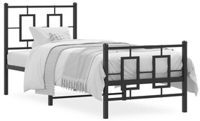 Πλαίσιο Κρεβατιού με Κεφαλάρι&amp;Ποδαρικό Μαύρο 75x190 εκ. Μέταλλο