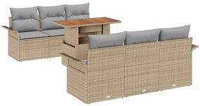 vidaXL Σετ Καναπέ Κήπου με μαξιλάρι 7 pcs μπεζ και ανοιχτό γκρι