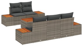 vidaXL 6 Τεμαχίων Σετ Κήπινου Καναπέ με Μαξιλάρια Γκρι Πολυ Ρατάν Ακακία