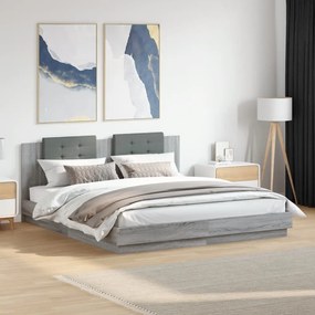 vidaXL Πλαίσιο Κρεβατιού με Κεφαλάρι Γκρι Sonoma 200x200εκ. Επεξ. Ξύλο