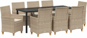 vidaXL Σέτ φαγητού για κήπο 9 pcs Μπεζ συνθετικό ρατάν