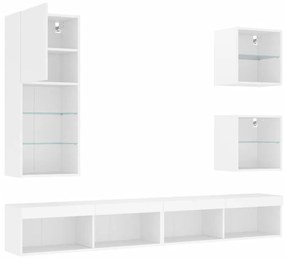 vidaXL Έπιπλα Τοίχου Τηλεόρασης 5 τεμ LED Λευκά από Επεξεργασμένο Ξύλο