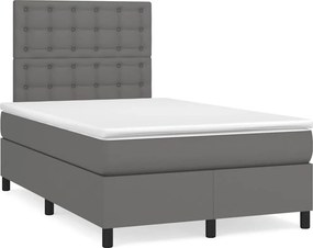 vidaXL Κρεβάτι Boxspring με Στρώμα &amp; LED Γκρι 120x190 εκ. Συνθ. Δέρμα