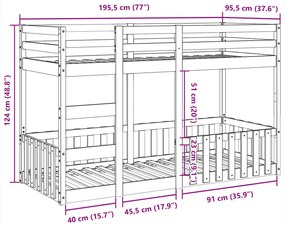 Κρεβάτι Κουκέτα Καφέ Κεριού 90x190 εκ. από Μασίφ Ξύλο Πεύκου - Καφέ