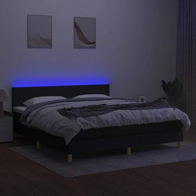 vidaXL Κρεβάτι Boxspring με Στρώμα &amp; LED Μαύρο 180x200 εκ. Υφασμάτινο