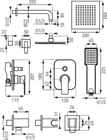 Ferro Algeo Square BAQ7P-SET1-S - Εντοιχιζόμενο σύστημα ντους
