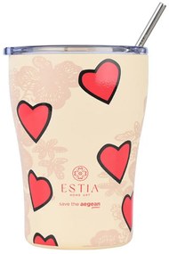 Ποτήρι - Θερμός Με Καλαμάκι Tender Lace Save The Aegean 01-31817 350ml Ivory-Red Estia