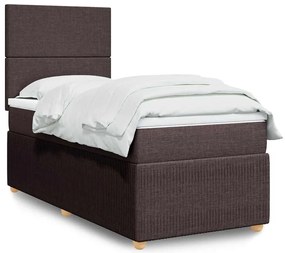 vidaXL Κρεβάτι Boxspring με Στρώμα Σκούρο Καφέ 90x190 εκ. Υφασμάτινο