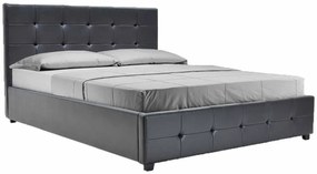 Κρεβάτι Roi pakoworld διπλό 160x200 PU μαύρο ματ + αποθηκευτικό χώρο με ανατομικές τάβλες