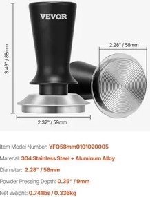 VEVOR 58mm Espresso Tamper Stainless Steel Coffee Tamper with Spring