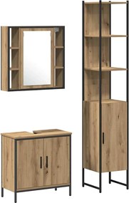 vidaXL Μονάδες Νιπτήρα Μπάνιου με ράφι 3 pcs Καφέ Επεξεργασμένο ξύλο