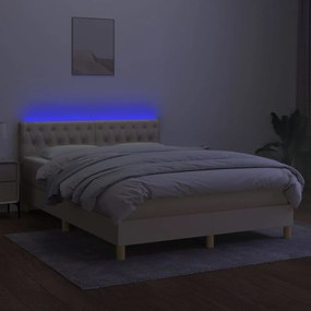 vidaXL Κρεβάτι Boxspring με Στρώμα &amp; LED Κρεμ 140x190 εκ. Υφασμάτινο