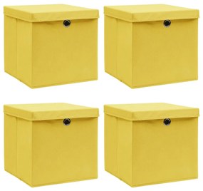 Κουτιά Αποθήκευσης με Καπάκια 4 τεμ Κίτρινα 32x32x32εκ Ύφασμα