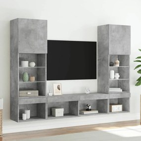vidaXL Έπιπλα Τοίχου Τηλεόρασης 5 τεμ. LED Γκρι Σκυρ. από Επεξ. Ξύλο