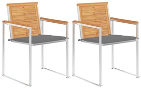Καρέκλες Κήπου 2 τεμ. από Μασίφ Ξύλο Teak/Ατσάλι με Μαξιλάρια 3061516