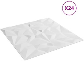 vidaXL Πάνελ Τοίχου 24 Τεμ. Λευκά Σχ. Αμέθυστου 50x50 εκ. 6 μ² από XPS