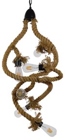 01229 GloboStar®  HAMTINE 01229 Vintage Κρεμαστό Φωτιστικό Ανάρτηση Πολύφωτο 6 x E27 IP20 Μαύρο Μέταλλο με Μπεζ Σχοινί - Μ40 x Π40 x Υ92cm