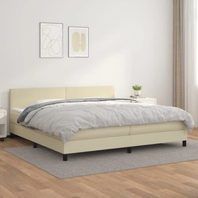 vidaXL Κρεβάτι Boxspring με Στρώμα Κρεμ 200x200 εκ. Συνθετικό Δέρμα