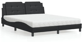 Κρεβάτι με Στρώμα Μαύρο 160x200εκ.από Συνθετικό Δέρμα