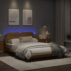 Πλαίσιο Κρεβατιού με LED Καπουτσίνο 140x200 εκ. Συνθετικό Δέρμα - Καφέ