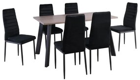 JETTA-BAXTER Τραπεζαρία Μέταλλ ο Βαφή Μαύρο, Τραπέζι Sonoma Oak + 6 Καρέκλες Velure Μαύρο Table:140x80x75 Chair:40x50x95