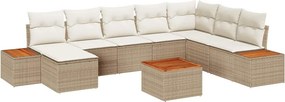 vidaXL Σετ Καναπέ Κήπου με μαξιλάρι 9 pcs Μπεζ Πολυ ράταν