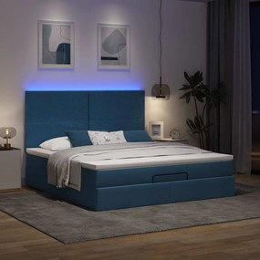 vidaXL Οθωμανικό κρεβάτι με στρώμα & LEDs Μπλε 160x200cm ύφασμα