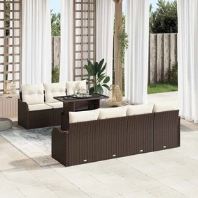 vidaXL Σετ Καναπέ Κήπου με μαξιλάρι 8 pcs Καφέ Πολυ ράταν