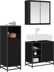 vidaXL Σετ Επίπλων Μπάνιου με ράφι 3 pcs Μαύρη Οξυά Επεξεργασμένο ξύλο