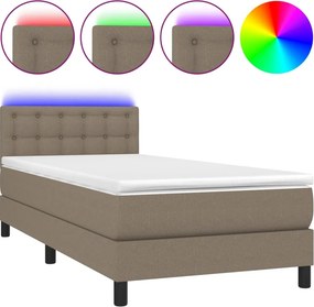 vidaXL Κρεβάτι Boxspring με Στρώμα &amp; LED Taupe 100x200 εκ. Υφασμάτινο